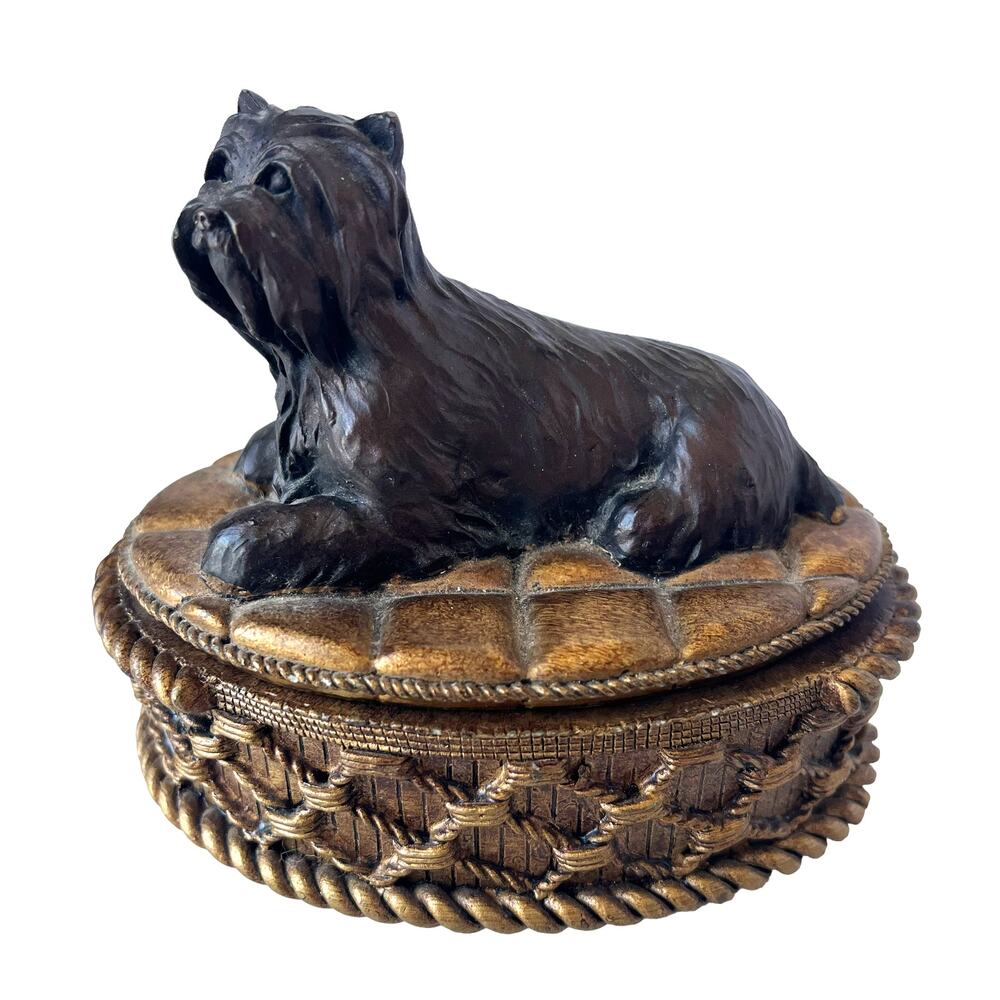 Ceramic Scottie Westie Terrier Dog Oval Trinket Box Basket Figure Jewelry Decor
